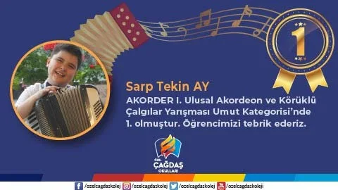 ÖĞRENCİMİZDEN AKORDEON VE KÖRÜKLÜ ÇALGILAR YARIŞMASINDA BİRİNCİLİK